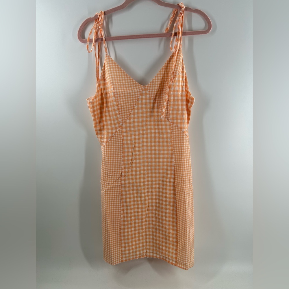 Illa Illa Gingham Tie-Shoulder‎ Slip Dress in Peach Size M